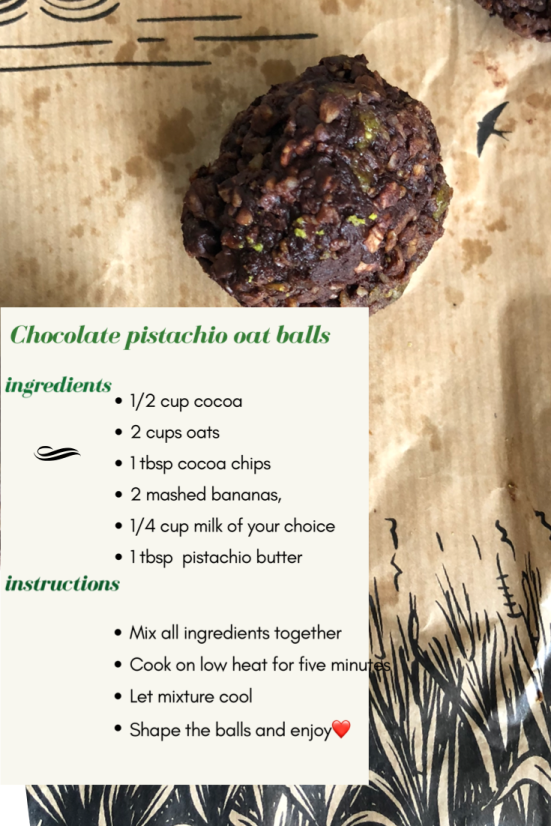 chocolate pistachio oat balls